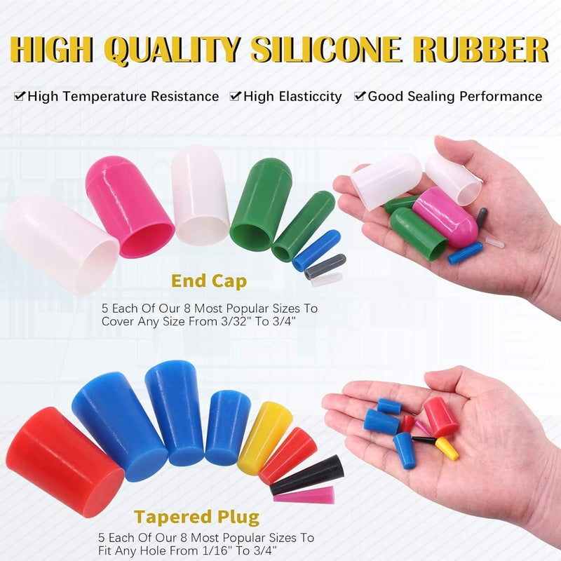Mardatt 80Pcs Silicone Rubber Tapered Stopper Plug and Protective End Cap Assortment Kit Withstand High Temperature for Powder Coating Painting Anodizing Repairing Masking Spraying - Image 3